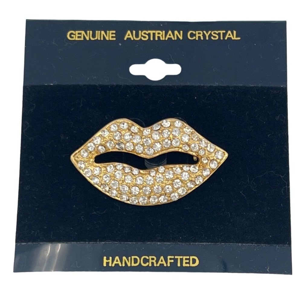 NWT Genuine Austrian Crystal Lauren Spender Fashion Jewelry Lips Pin